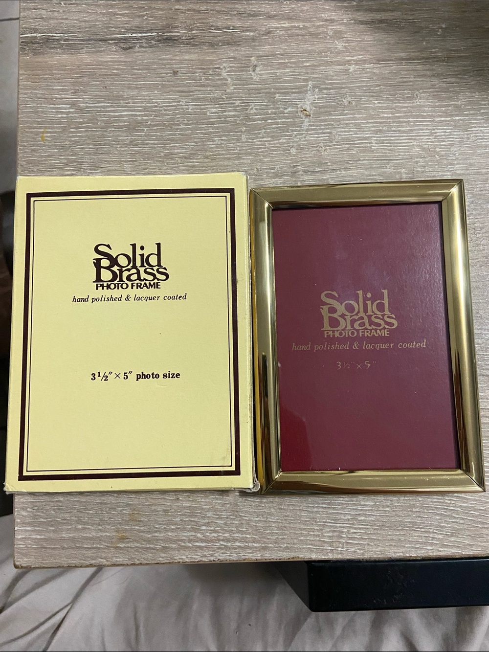 Vintage Solid Brass 3.5x5 Photo Frame in Gold with Burgundy Insert